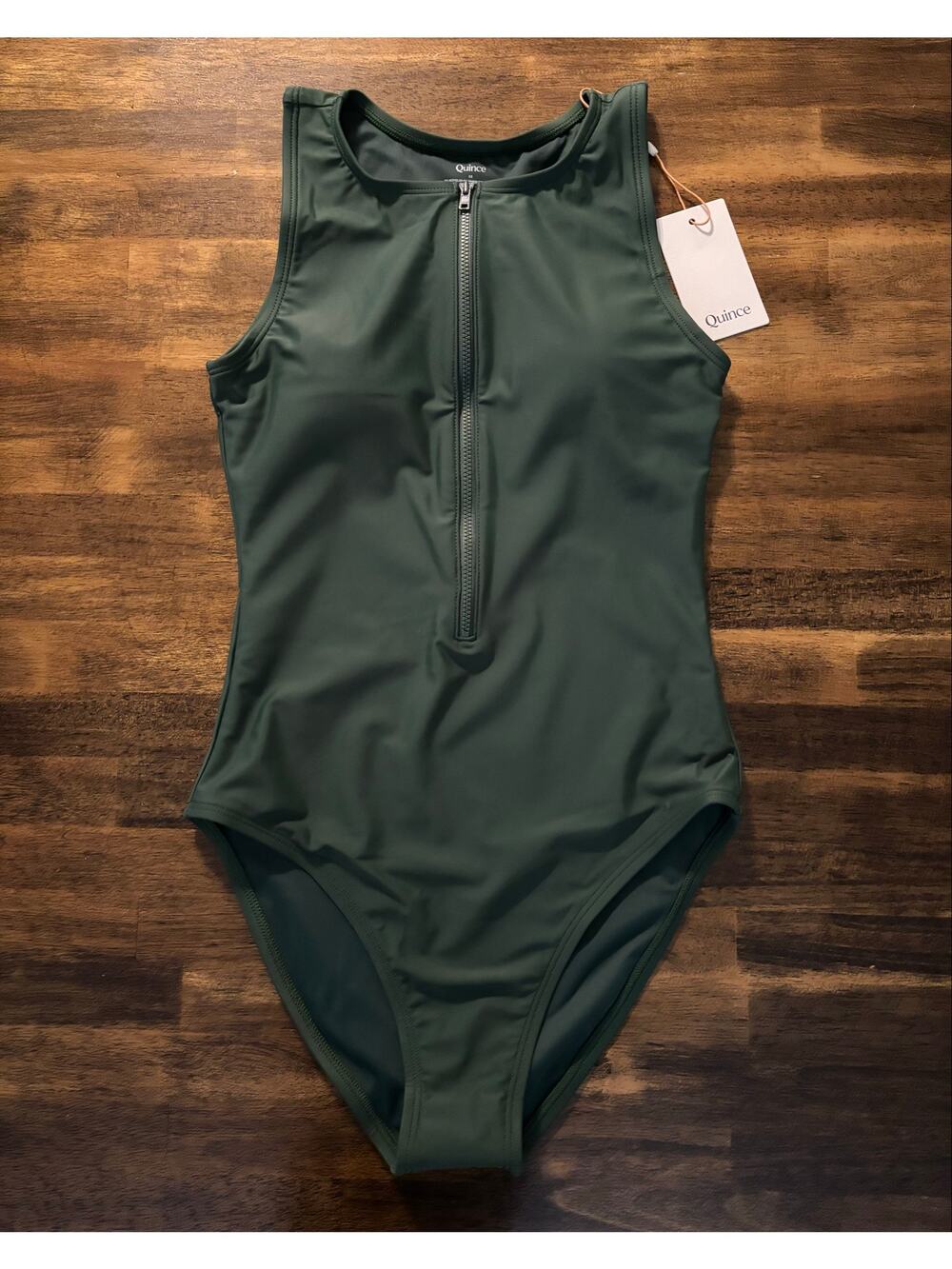 Quince Women’s XS Swimsuit One Piece Italian Zip Front Bathing Suit Green